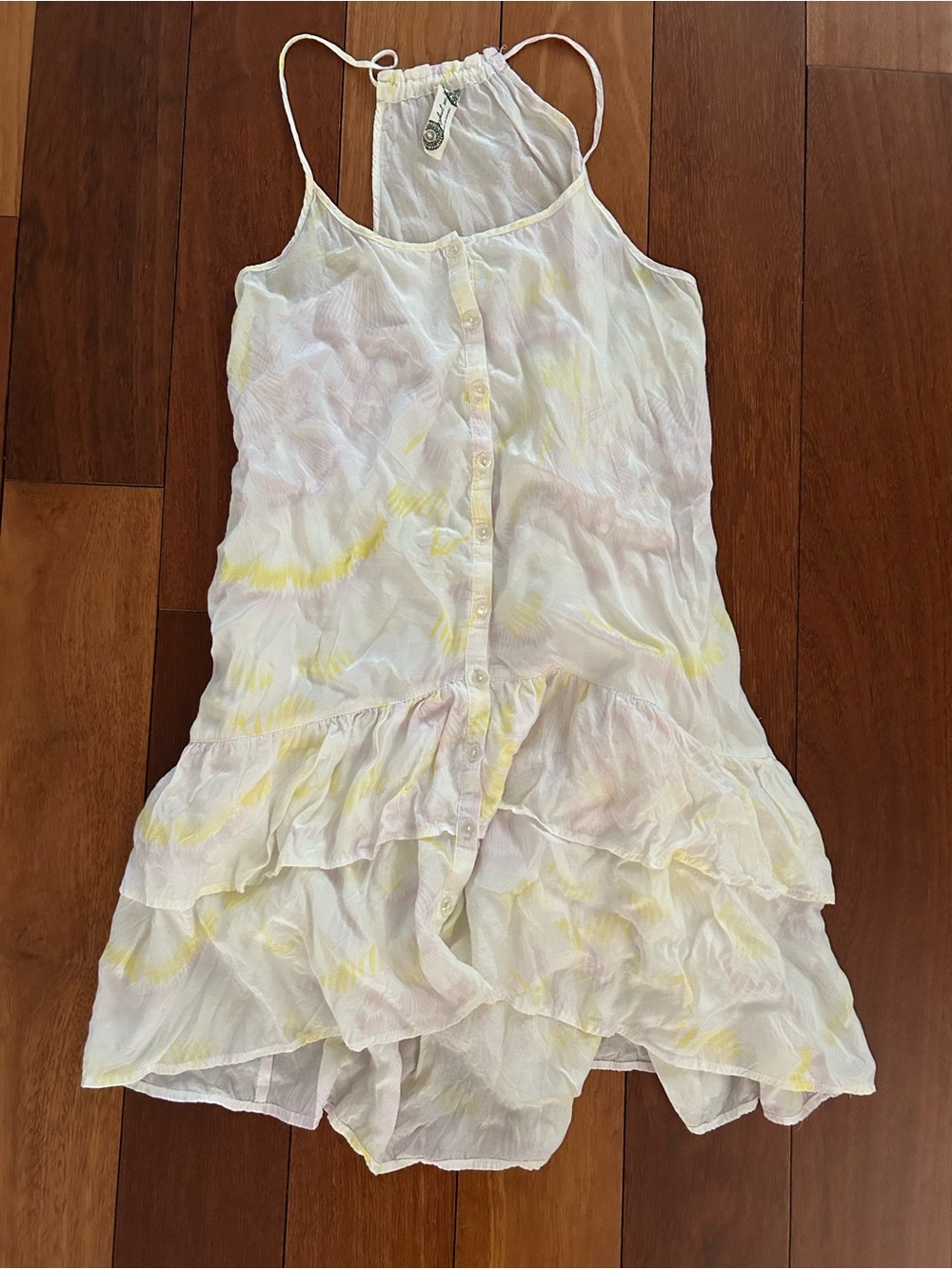 Free People White Sundress with Yellow/Pink Tie-Dye Accents